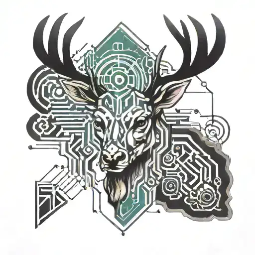 Deer With Electronic Circuit Silhouette Incorporated