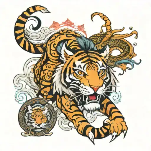 Tiger Dragon Between Them Girl With Zodiac Sign Virgo