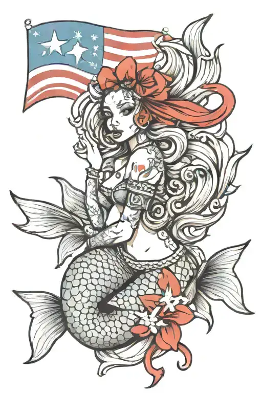 Mermaid With Head Wrap And Puerto Rican Flag As A Tail