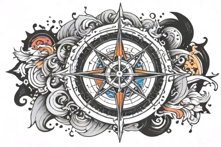 One Black And White Compass Over Splashes Of Color