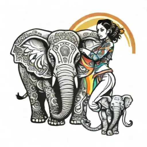 Maya Surrounded By An Elephant And Rainbow