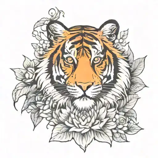Tiger And Dahlia Flower
