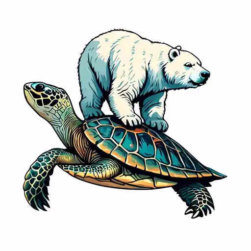 Polar Bear Riding A Sea Turtle