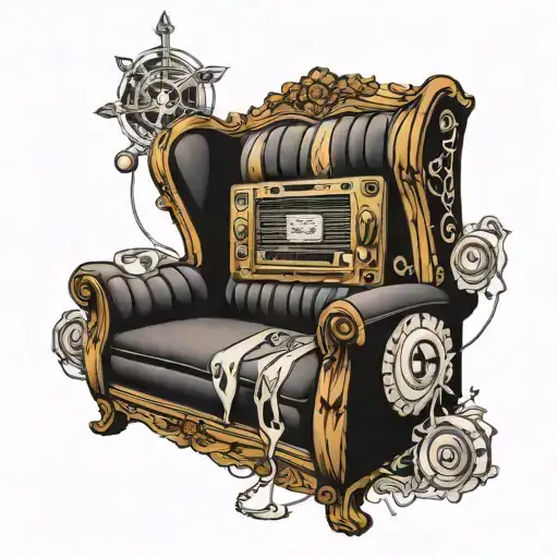 Sofa With A Radio In The Middle And One Cross With One Date