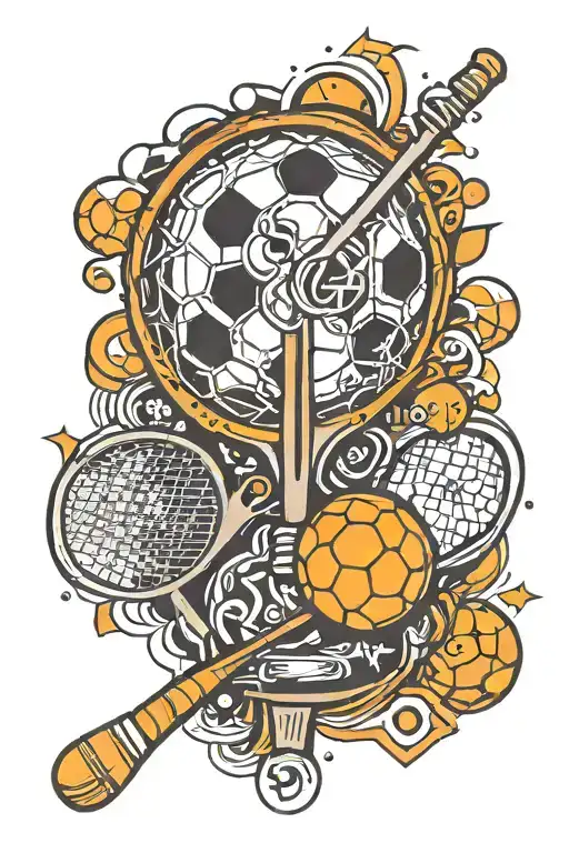 Combine A Tennis Racket And A Soccer Ball With The Psi Symbol In A Minimalist