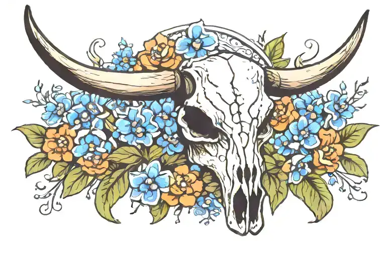 Longhorn Skull With Bluebonnets