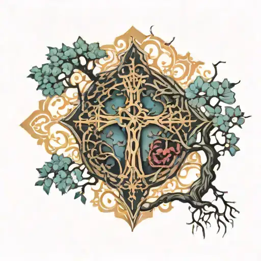 Gothic Tree Cross Surrounded