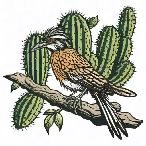 A Roadrunner In Front Of Cactus