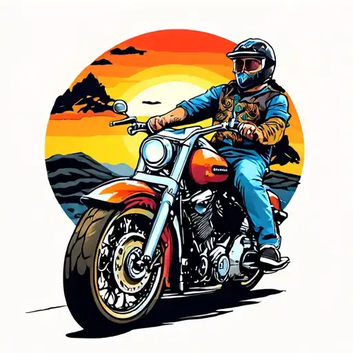 Motorcycle Ride Into Sunset