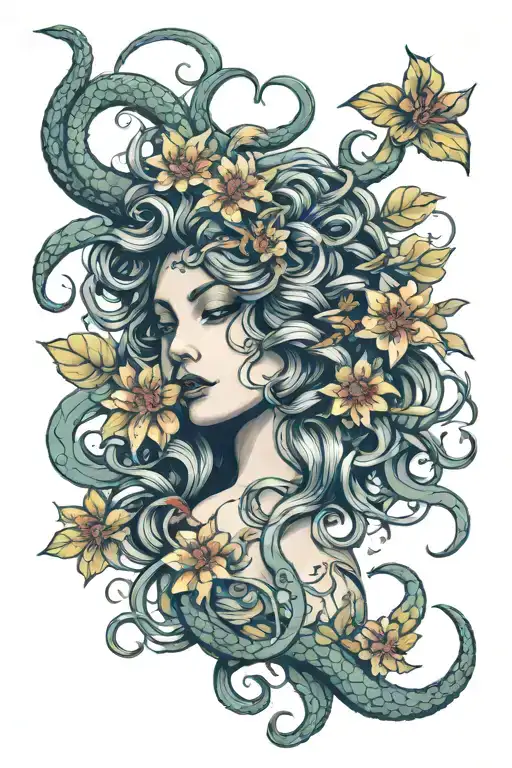 Medusa Surrounded In Flowers