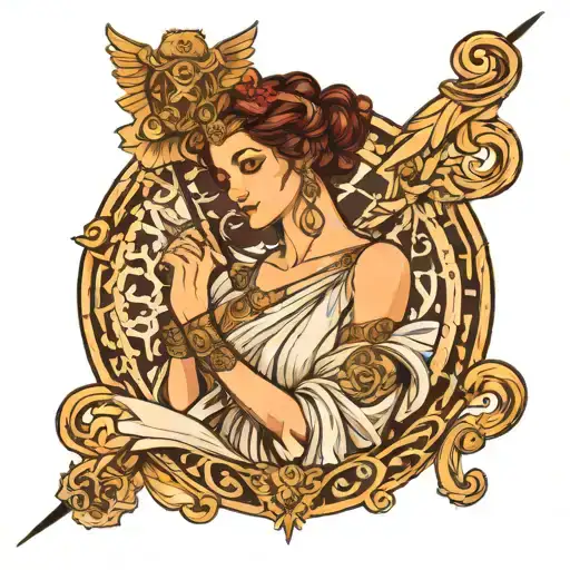 Greek Goddess Holding Open Scroll And Pen