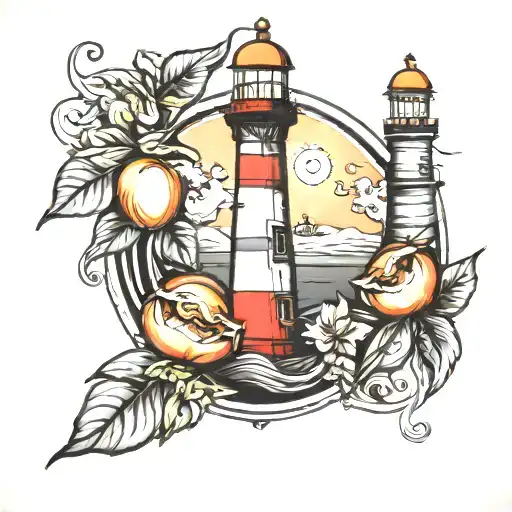 Lighthouse With Peach Fruit