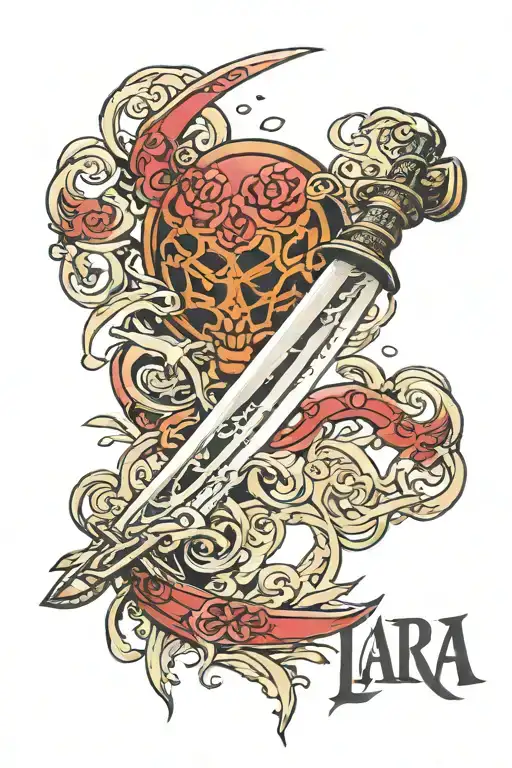 Lara Name Hard To Read With Drawing Of Katana Sword