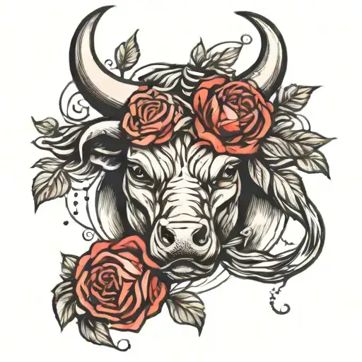 Bull And Roses Intertwined