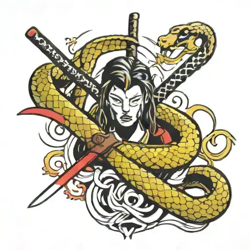 Katana And Snake Wrapped