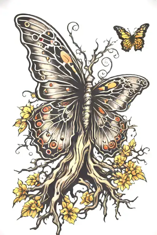 Tree With Roots Into Butterfly Wings
