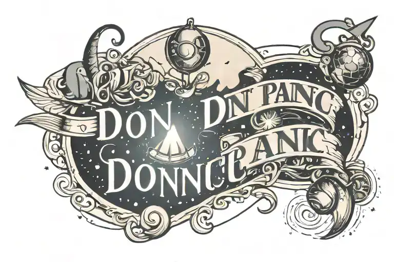Hitch Hikers Guide To The Galaxy Themed Tatoo Featuring The Words Don't Panic