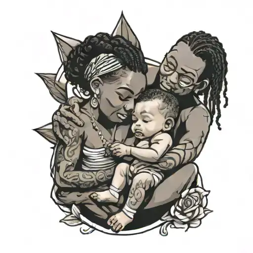 Black Parents Holding Baby Boy Sitting