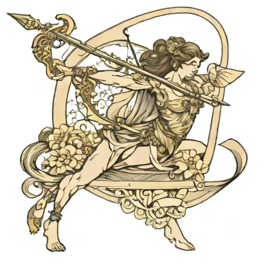Goddess Of The Zodiac Sign Sagittarius With A Bow In Full Growth