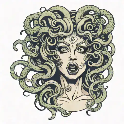 Medusa With Eyeball In Her Mouth Open And Tongue