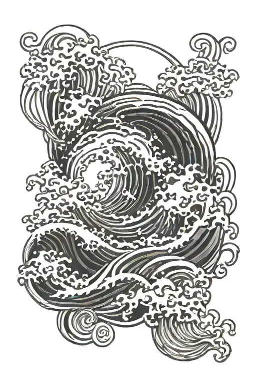 Water Waves Black Work Tattoo Design