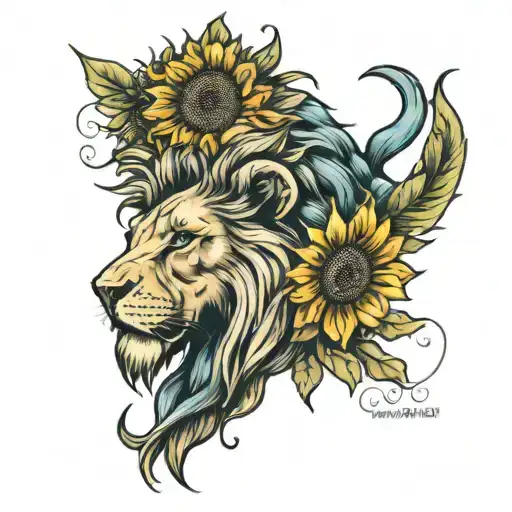 Lion And Sunflower