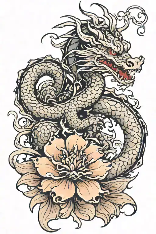 Dragon With Higanbana Flower