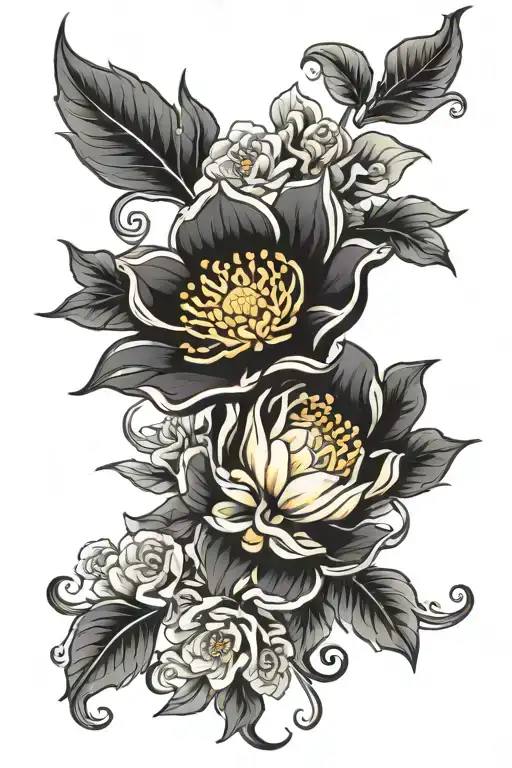 Birth Month Flower Bouquet Tattoo Design Combining