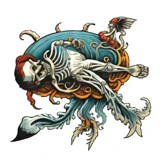 Person Floating In Ocean With Open Ribcage And Weird Organs