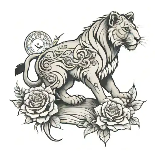 Lioness Clock Black Grey
