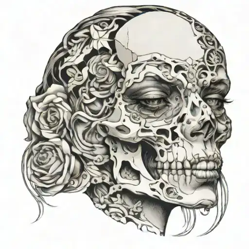 Attractive Woman's Face With Parts Of Her Face Missing So It's Revealing Her Skull