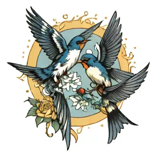 Snow In The Sun With 2 Swallows Tied By Vinci