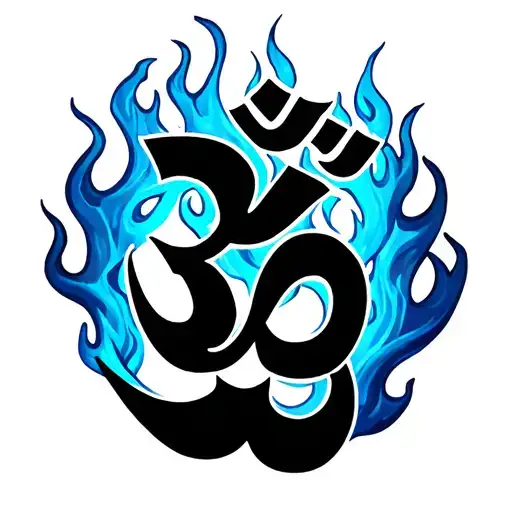 Ohm Symbol In Blue Flames Left Arm
