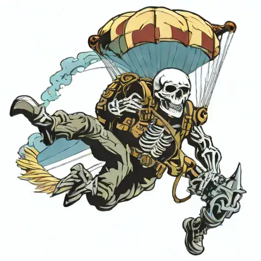 Skeleton Paratrooper Jumping With A Parachute