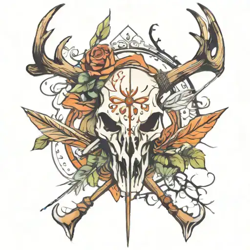 Deer Skull Bow Hunting Arrows Pointing