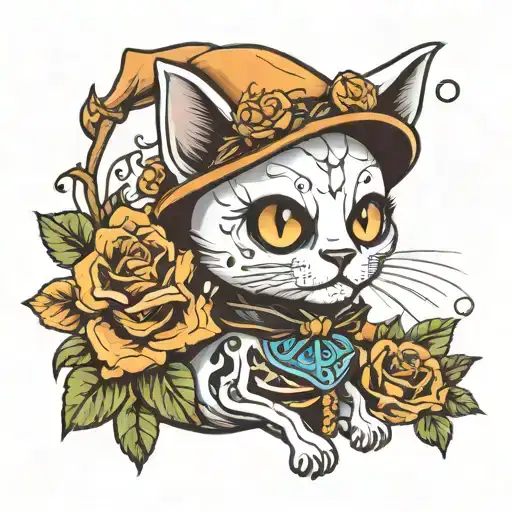 A Cute Skeleton Cat Dressed As A Ghost