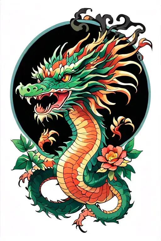 Dragon With Flower And Trailing Leaves