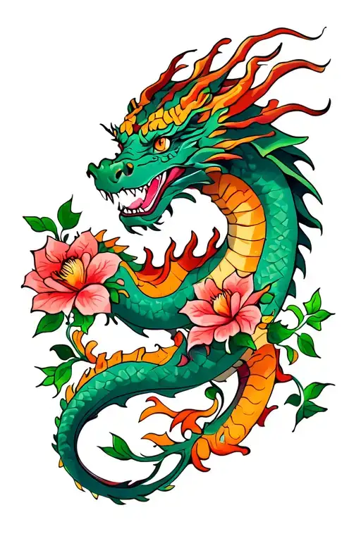 Dragon With Flower And Trailing Leaves