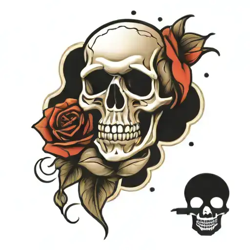Skull Rose Mic Star Clouds Arm Tattoo Design
