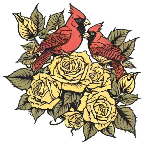 Thrasher Cardinal Yellow Roses Rubys