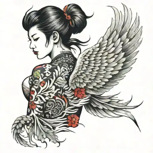 Japanese Girl With Phoenix Tattoo On Her Back