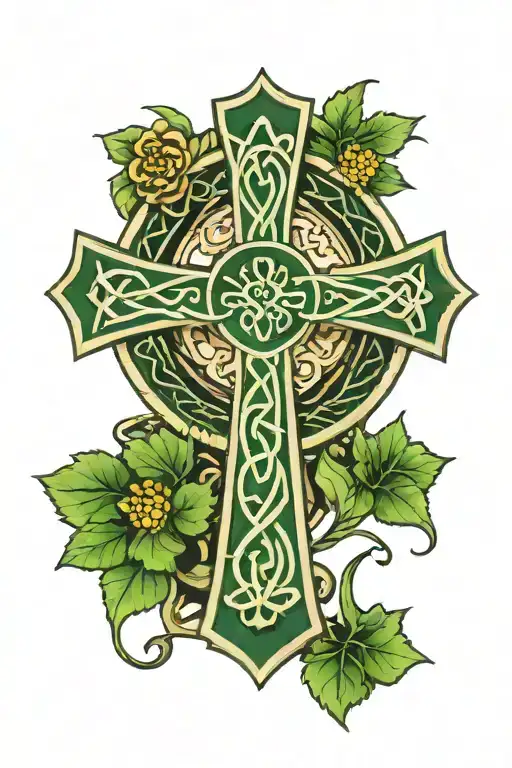 Celtic Cross With Shamrocked Background