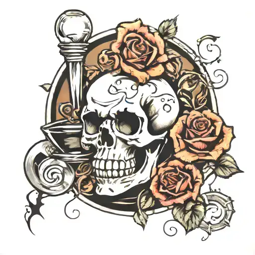 Skull Rose Money And Broken Hourglass