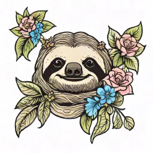Sloth With Grandma Sign With Flower Necklace