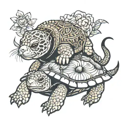 Turtle And Lion Cub Playing Together