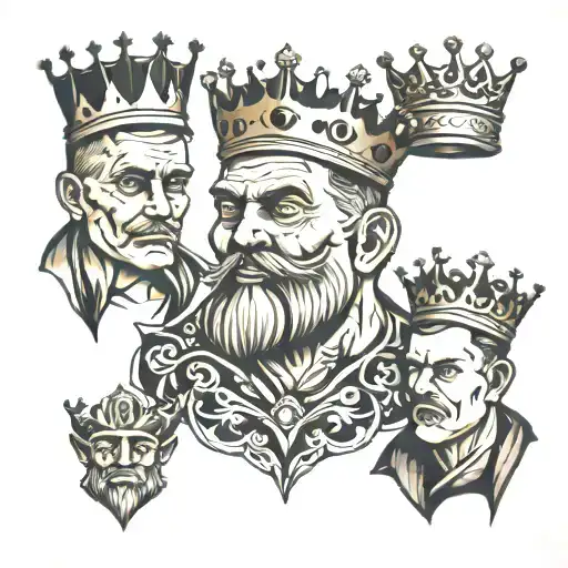 Father And Two Sons With Crowns