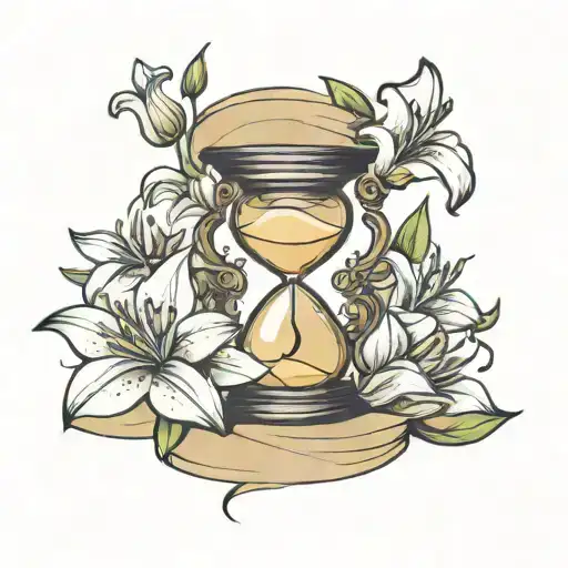 Hourglass Sand Running With Lily Flowers