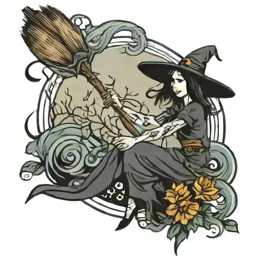 Witch Broom Girl Standing