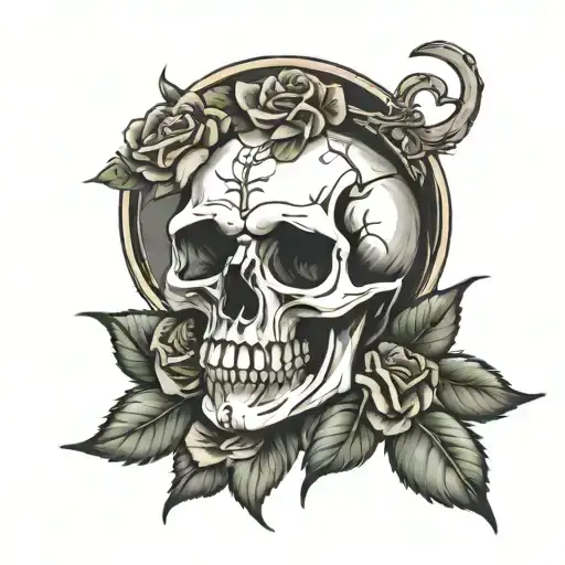 Skull And Roses Wearing A Broken Halo