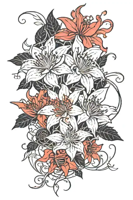 Red Spider Lilies And Black Roses Intertwined